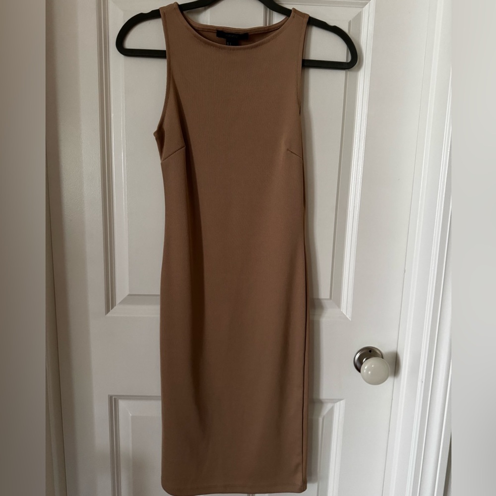 Forever 21 Tan Mock Neck Sheath Midi Dress